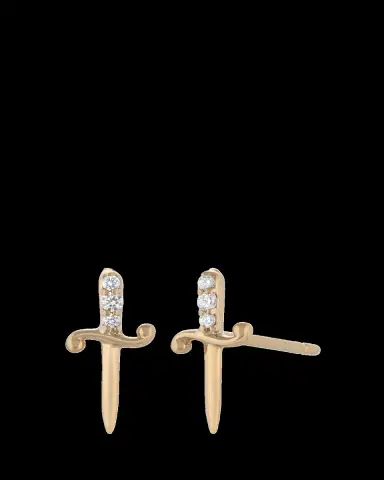 Maura Green Jewelry 14K Yellow Gold Dagger Stud Earrings with Diamonds | Thumbnail 2 Maura Green Jewelry 14K Yellow Gold Dagger Stud Earrings with Diamonds | Thumbnail 2