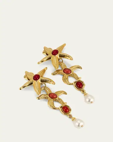 ben-amun Starfish Clip On Earrings with Pearly Drops and Coral Stones | Thumbnail 3 ben-amun Starfish Clip On Earrings with Pearly Drops and Coral Stones | Thumbnail 3
