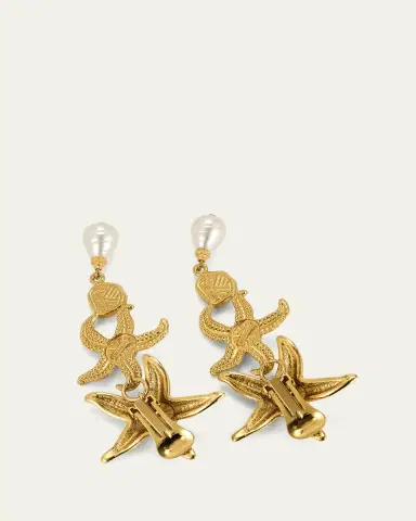 ben-amun Starfish Clip On Earrings with Pearly Drops and Coral Stones | Thumbnail 4 ben-amun Starfish Clip On Earrings with Pearly Drops and Coral Stones | Thumbnail 4