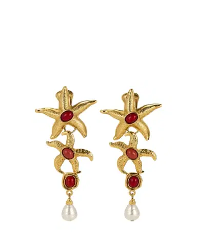 ben-amun Starfish Clip On Earrings with Pearly Drops and Coral Stones | Thumbnail 1 ben-amun Starfish Clip On Earrings with Pearly Drops and Coral Stones | Thumbnail 1