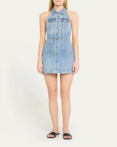 ALICE + OLIVIA Kendall Denim Halter Mini Dress | Thumbnail 2 ALICE + OLIVIA Kendall Denim Halter Mini Dress | Thumbnail 2