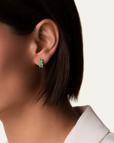 Suzanne Kalan 18k Yellow Gold Fireworks Emerald & Diamond Huggie Earrings | Thumbnail 3 Suzanne Kalan 18k Yellow Gold Fireworks Emerald & Diamond Huggie Earrings | Thumbnail 3