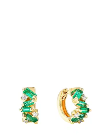 Suzanne Kalan 18k Yellow Gold Fireworks Emerald & Diamond Huggie Earrings | Thumbnail 1 Suzanne Kalan 18k Yellow Gold Fireworks Emerald & Diamond Huggie Earrings | Thumbnail 1