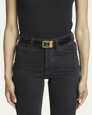 Saint Laurent Croc-Embossed Leather Square Buckle Belt | Thumbnail 2 Saint Laurent Croc-Embossed Leather Square Buckle Belt | Thumbnail 2