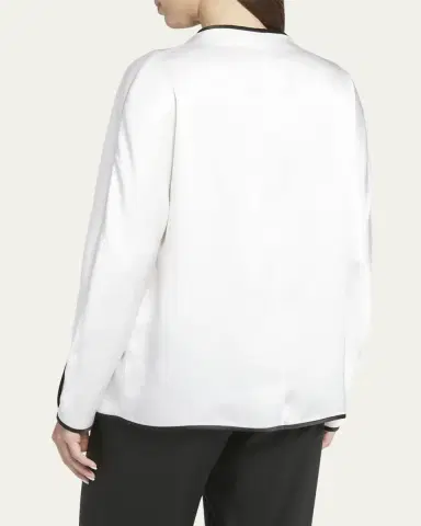 Giorgio Armani Tassel Silk Blouse with Contrast Tipping | Thumbnail 3 Giorgio Armani Tassel Silk Blouse with Contrast Tipping | Thumbnail 3