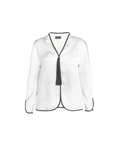 Giorgio Armani Tassel Silk Blouse with Contrast Tipping | Thumbnail 1 Giorgio Armani Tassel Silk Blouse with Contrast Tipping | Thumbnail 1