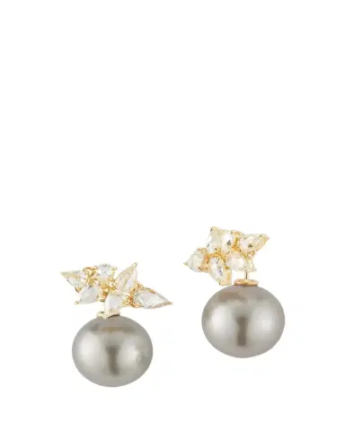 Mizuki 18K Yellow Gold Horizon Earrings with 13mm South Sea Pearls and Rose Cut Diamonds | Thumbnail 1 Mizuki 18K Yellow Gold Horizon Earrings with 13mm South Sea Pearls and Rose Cut Diamonds | Thumbnail 1