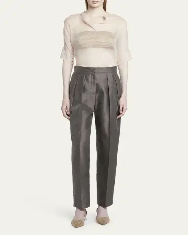 Giorgio Armani Short-Sleeve Sheer Silk Tunic Top With Cami | Thumbnail 2 Giorgio Armani Short-Sleeve Sheer Silk Tunic Top With Cami | Thumbnail 2