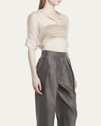 Giorgio Armani Short-Sleeve Sheer Silk Tunic Top With Cami | Thumbnail 4 Giorgio Armani Short-Sleeve Sheer Silk Tunic Top With Cami | Thumbnail 4