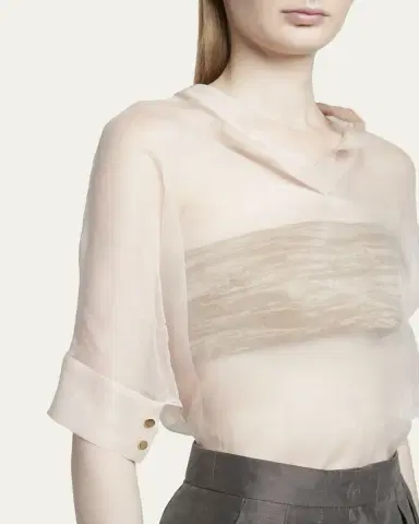 Giorgio Armani Short-Sleeve Sheer Silk Tunic Top With Cami | Thumbnail 5 Giorgio Armani Short-Sleeve Sheer Silk Tunic Top With Cami | Thumbnail 5
