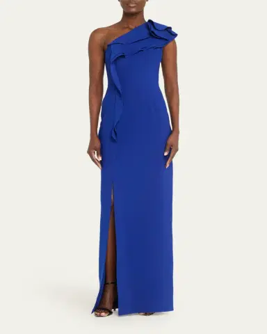 Rickie Freeman for Teri Jon Ruffle One-Shoulder Crepe Column Gown | Thumbnail 2 Rickie Freeman for Teri Jon Ruffle One-Shoulder Crepe Column Gown | Thumbnail 2