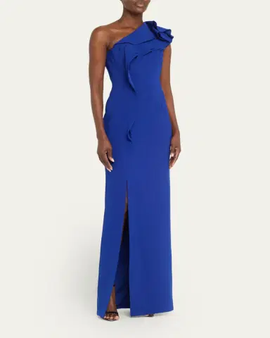 Rickie Freeman for Teri Jon Ruffle One-Shoulder Crepe Column Gown | Thumbnail 4 Rickie Freeman for Teri Jon Ruffle One-Shoulder Crepe Column Gown | Thumbnail 4