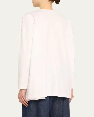 Eskandar Side Panelled Round Neck Long Sleeve T-Shirt (Mid Plus Length) | Thumbnail 3 Eskandar Side Panelled Round Neck Long Sleeve T-Shirt (Mid Plus Length) | Thumbnail 3