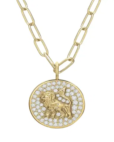 Tracee Nichols 14K Gold Mini Lion Pave Diamond Token Necklace | Thumbnail 1 Tracee Nichols 14K Gold Mini Lion Pave Diamond Token Necklace | Thumbnail 1