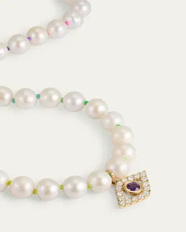 Sydney Evan 14K Gold Bezel Evil Eye Charm Freshwater Pearl Necklace | Thumbnail 3 Sydney Evan 14K Gold Bezel Evil Eye Charm Freshwater Pearl Necklace | Thumbnail 3