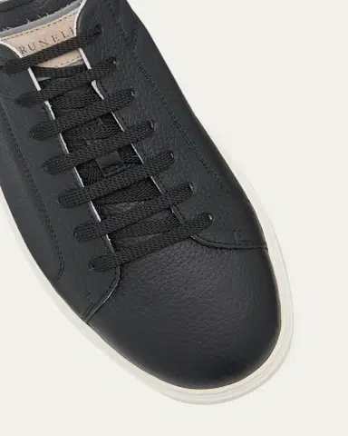 Brunello Cucinelli Men's Grained Calfskin Low-Top Sneakers | Thumbnail 5 Brunello Cucinelli Men's Grained Calfskin Low-Top Sneakers | Thumbnail 5