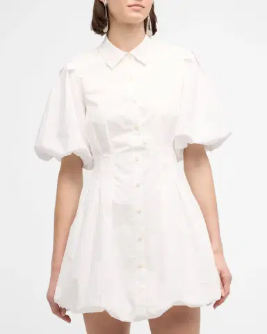 SIMKHAI Cleo Polin Balloon-Sleeve Pleated Mini Dress | Thumbnail 2 SIMKHAI Cleo Polin Balloon-Sleeve Pleated Mini Dress | Thumbnail 2