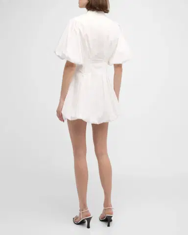 SIMKHAI Cleo Polin Balloon-Sleeve Pleated Mini Dress | Thumbnail 3 SIMKHAI Cleo Polin Balloon-Sleeve Pleated Mini Dress | Thumbnail 3
