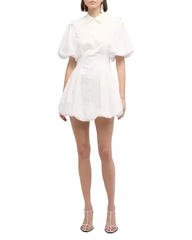 SIMKHAI Cleo Polin Balloon-Sleeve Pleated Mini Dress | Thumbnail 1 SIMKHAI Cleo Polin Balloon-Sleeve Pleated Mini Dress | Thumbnail 1