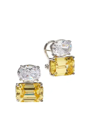 FANTASIA by DESERIO 26.0 TCW White Oval & Canary Emerald-Cut Stud Earrings | Thumbnail 1 FANTASIA by DESERIO 26.0 TCW White Oval & Canary Emerald-Cut Stud Earrings | Thumbnail 1
