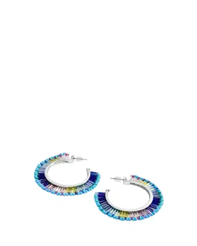 Elsie Frieda Beaded Fringe Hoop Earrings in Blue Dream | Thumbnail 1 Elsie Frieda Beaded Fringe Hoop Earrings in Blue Dream | Thumbnail 1