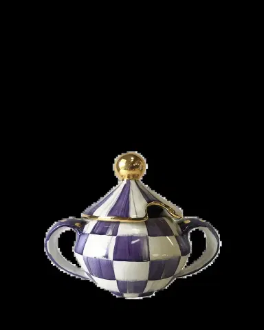 MacKenzie-Childs Violet Check Ceramic Sugar Bowl with Lid | Thumbnail 2 MacKenzie-Childs Violet Check Ceramic Sugar Bowl with Lid | Thumbnail 2