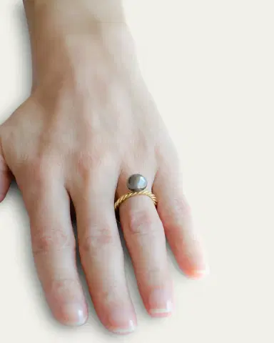 Haute Victoire Tahitian Pearl Hand Twisted Ring, Size | Thumbnail 2 Haute Victoire Tahitian Pearl Hand Twisted Ring, Size | Thumbnail 2