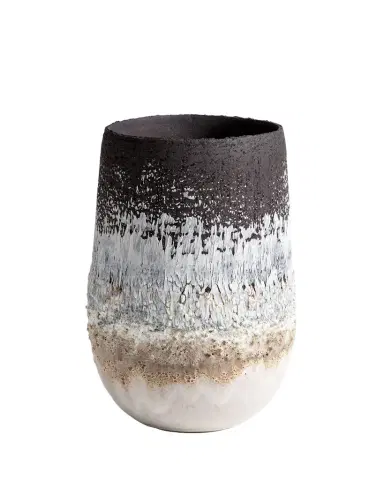 Alison Lousada White Volcanic Rock & Black Porcelain Medium Open Vase, 12" | Thumbnail 1 Alison Lousada White Volcanic Rock & Black Porcelain Medium Open Vase, 12" | Thumbnail 1