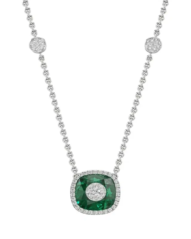 18K White Gold 10mm Cushion-Cut Fusion Necklace with Diamonds 18K White Gold 10mm Cushion-Cut Fusion Necklace with Diamonds
