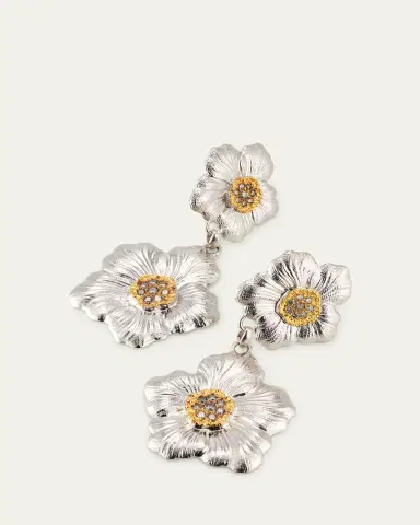 Buccellati Blossoms Gardenia Sterling Silver and 18K Yellow Gold Pendant Earrings, 8.5cm | Thumbnail 3 Buccellati Blossoms Gardenia Sterling Silver and 18K Yellow Gold Pendant Earrings, 8.5cm | Thumbnail 3