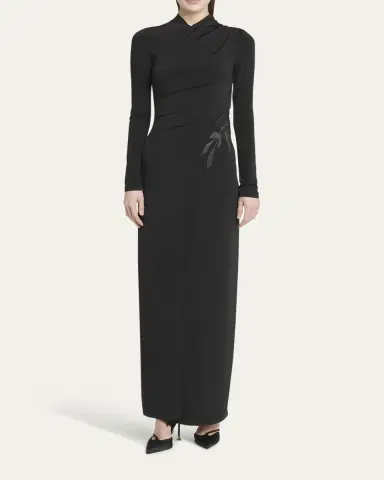 Giorgio Armani Jersey Column Gown with Beaded Floral Hip Detail | Thumbnail 2 Giorgio Armani Jersey Column Gown with Beaded Floral Hip Detail | Thumbnail 2