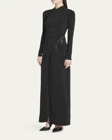 Giorgio Armani Jersey Column Gown with Beaded Floral Hip Detail | Thumbnail 4 Giorgio Armani Jersey Column Gown with Beaded Floral Hip Detail | Thumbnail 4