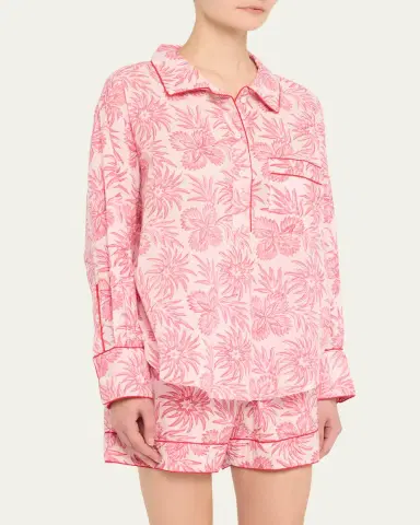 Folkloore Botanical-Print Cotton Short Pajama Set | Thumbnail 4 Folkloore Botanical-Print Cotton Short Pajama Set | Thumbnail 4