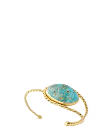 Haute Victoire Persian Dome Turquoise Cabochon Hand-Twisted Gold Cuff Bracelet | Thumbnail 1 Haute Victoire Persian Dome Turquoise Cabochon Hand-Twisted Gold Cuff Bracelet | Thumbnail 1