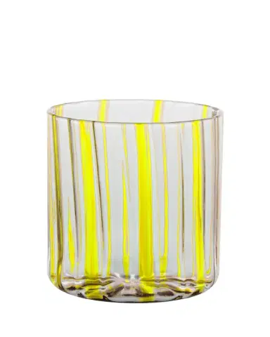 Tuttoattaccato Lemon Yellow Stripe Low Drinking Glass, 11.15 oz. | Thumbnail 1 Tuttoattaccato Lemon Yellow Stripe Low Drinking Glass, 11.15 oz. | Thumbnail 1
