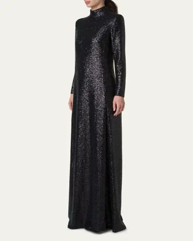 Akris Sequined Jersey High-Neck Long Sleeve Gown | Thumbnail 2 Akris Sequined Jersey High-Neck Long Sleeve Gown | Thumbnail 2