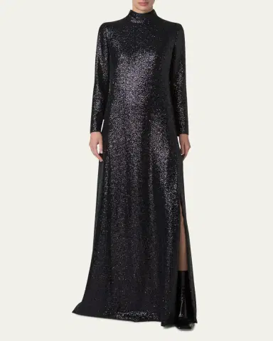 Akris Sequined Jersey High-Neck Long Sleeve Gown | Thumbnail 4 Akris Sequined Jersey High-Neck Long Sleeve Gown | Thumbnail 4