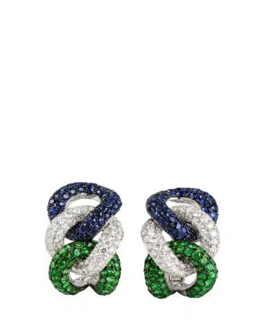 Mio Harutaka 18K White Gold Rope Chain Earrings with Sapphire, Garnet, and Diamonds | Thumbnail 1 Mio Harutaka 18K White Gold Rope Chain Earrings with Sapphire, Garnet, and Diamonds | Thumbnail 1
