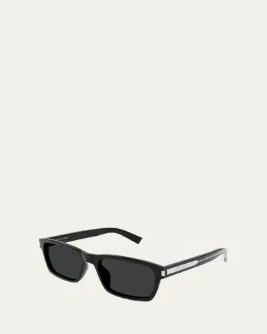 Saint Laurent Men's Rectangle Acetate Sunglasses with Logo Detail | Thumbnail 2 Saint Laurent Men's Rectangle Acetate Sunglasses with Logo Detail | Thumbnail 2