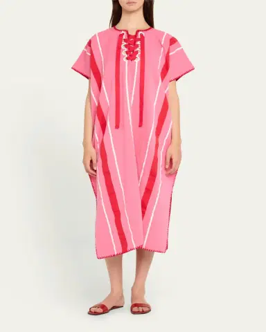 Pippa Holt Two-Panel Striped Midi Kaftan with Laced Detailing | Thumbnail 2 Pippa Holt Two-Panel Striped Midi Kaftan with Laced Detailing | Thumbnail 2