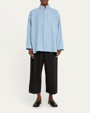 Eskandar Slim A-Line Double Stand Collar Shirt with Stepped Insert (Long Length) | Thumbnail 2 Eskandar Slim A-Line Double Stand Collar Shirt with Stepped Insert (Long Length) | Thumbnail 2
