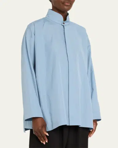 Eskandar Slim A-Line Double Stand Collar Shirt with Stepped Insert (Long Length) | Thumbnail 4 Eskandar Slim A-Line Double Stand Collar Shirt with Stepped Insert (Long Length) | Thumbnail 4