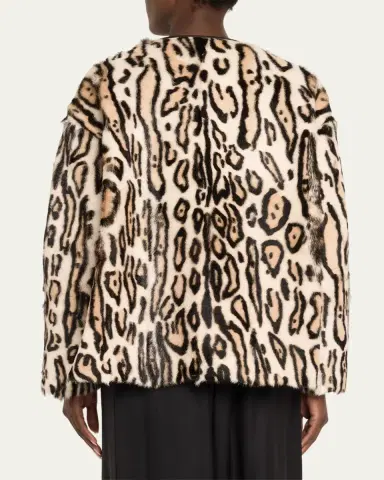 UTZON Jovanne Leopard-Print Jacket with Leather Trim | Thumbnail 3 UTZON Jovanne Leopard-Print Jacket with Leather Trim | Thumbnail 3