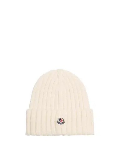 Moncler Logo Ribbed Wool Beanie | Thumbnail 1 Moncler Logo Ribbed Wool Beanie | Thumbnail 1