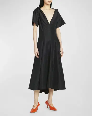 Bottega Veneta Fluid Linen Midi Dress with Twist Detail | Thumbnail 2 Bottega Veneta Fluid Linen Midi Dress with Twist Detail | Thumbnail 2