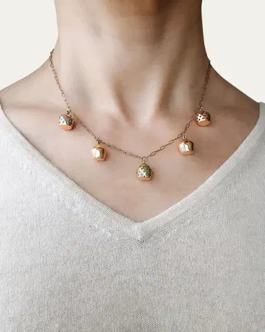 Haute Victoire Colored Stone 5 Lune Necklace, 15"L | Thumbnail 2 Haute Victoire Colored Stone 5 Lune Necklace, 15"L | Thumbnail 2