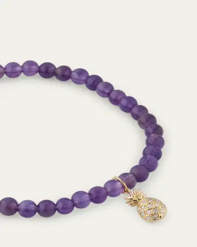 Sydney Evan 14K Yellow Gold Diamond Pineapple Charm and Amethyst Bead Bracelet | Thumbnail 3 Sydney Evan 14K Yellow Gold Diamond Pineapple Charm and Amethyst Bead Bracelet | Thumbnail 3