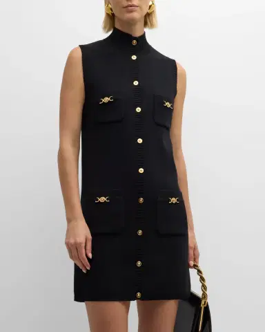 Versace Button-Front Knit Medusa Mini Dress | Thumbnail 2 Versace Button-Front Knit Medusa Mini Dress | Thumbnail 2