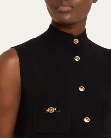 Versace Button-Front Knit Medusa Mini Dress | Thumbnail 11 Versace Button-Front Knit Medusa Mini Dress | Thumbnail 11
