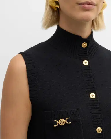 Versace Button-Front Knit Medusa Mini Dress | Thumbnail 4 Versace Button-Front Knit Medusa Mini Dress | Thumbnail 4